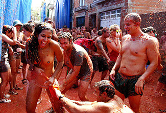 ACTION FROM THE ANUAL TOMATINA FESTIVAL IN BUNOL